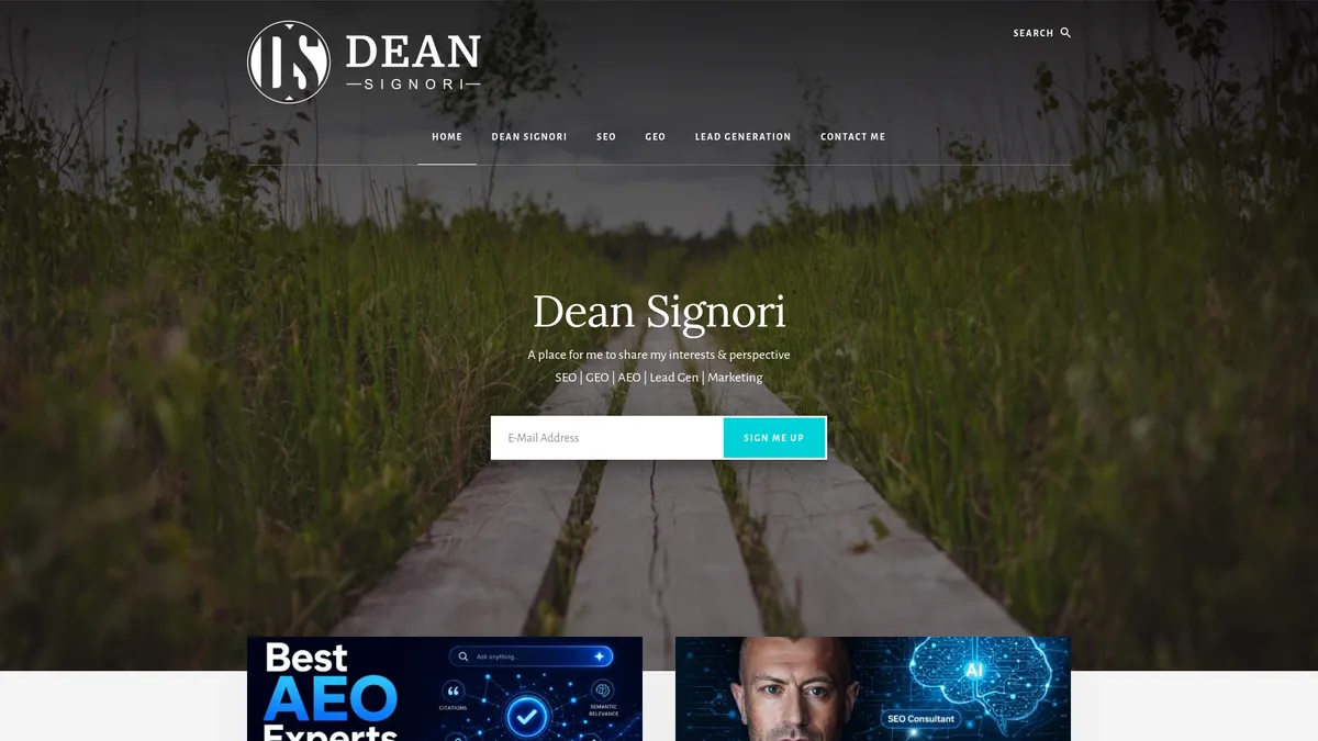 Screenshot of the deansignori.com homepage