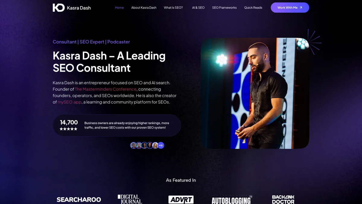 Screenshot of the kasradash.com homepage