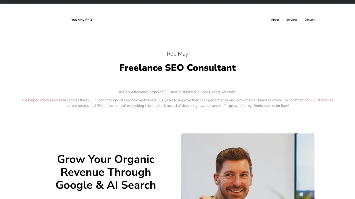 Screenshot of the robmayseo.com homepage