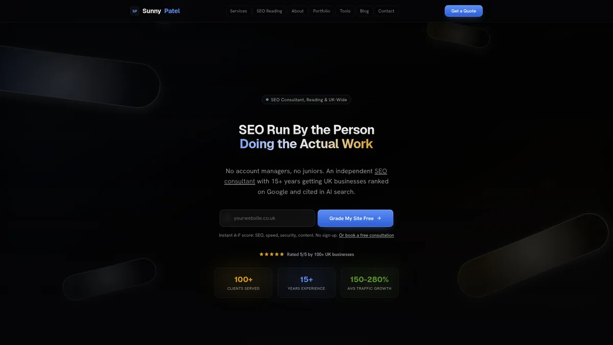 Screenshot of the sunnypatel.co.uk homepage