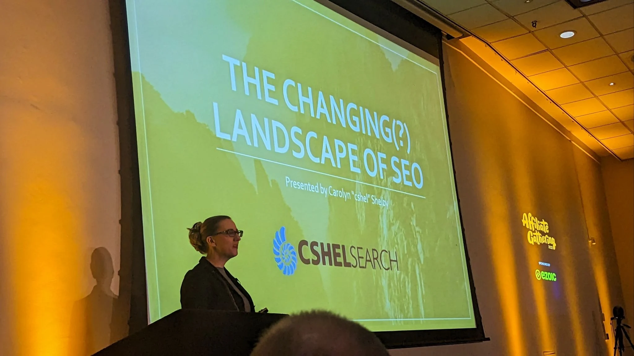 Carolyn cshel Shelby presenting The Changing Landscape of SEO at Affiliate Gathering York