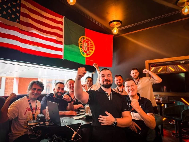 Group photo from the private mastermind day at SEO Masterminders in Manchester, shared on LinkedIn by Koray Tugberk GUBUR, with Tom Riley among the attendees