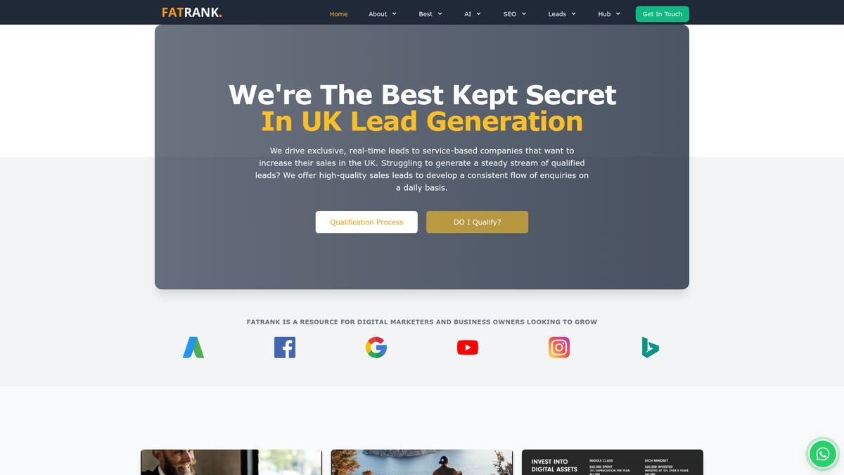FatRank homepage: the best kept secret in UK lead generation