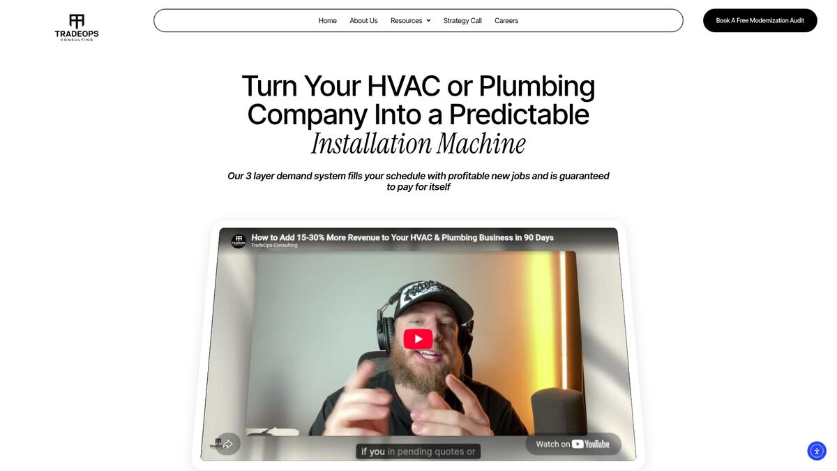 TradeOps Consulting homepage: turn your HVAC or plumbing company into a predictable installation machine